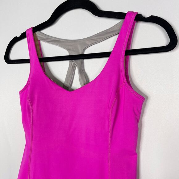 Lululemon Womens 4 Optimal Tank Pow Pink Metallic Silver Cut Out Shelf Bra VNeck - Picture 4 of 10